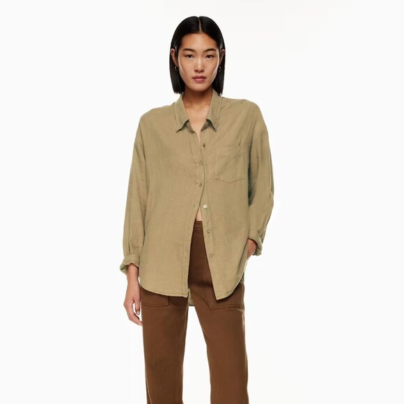 Aritzia Tops - Aritzia Wilfred Free Relaxed Linen Shirt in Taupe Beige Size Medium